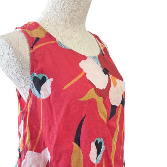 Sigrid Olsen Red Floral Linen Shift Dress Medium quiet luxury all over print - Picture 3 of 12